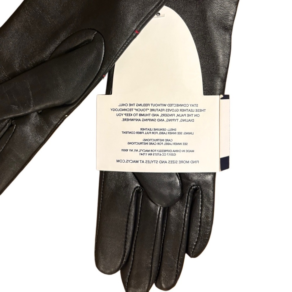 Charter Club Black Leather Gloves with Red and White Accents - Picture 4 of 6